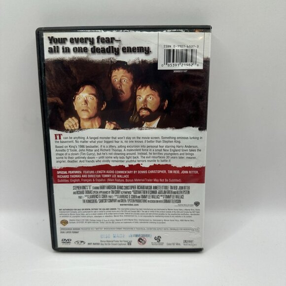 Stephen King’s IT DVD 1990 Miniseries Tim Curry Horror Warner Bros Classic - Picture 3 of 4